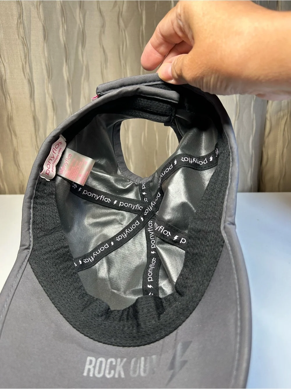 Ponyflo Black Gray Women's Ponytail Cap Hat Velcro Adjustable - Picture 16 of 16